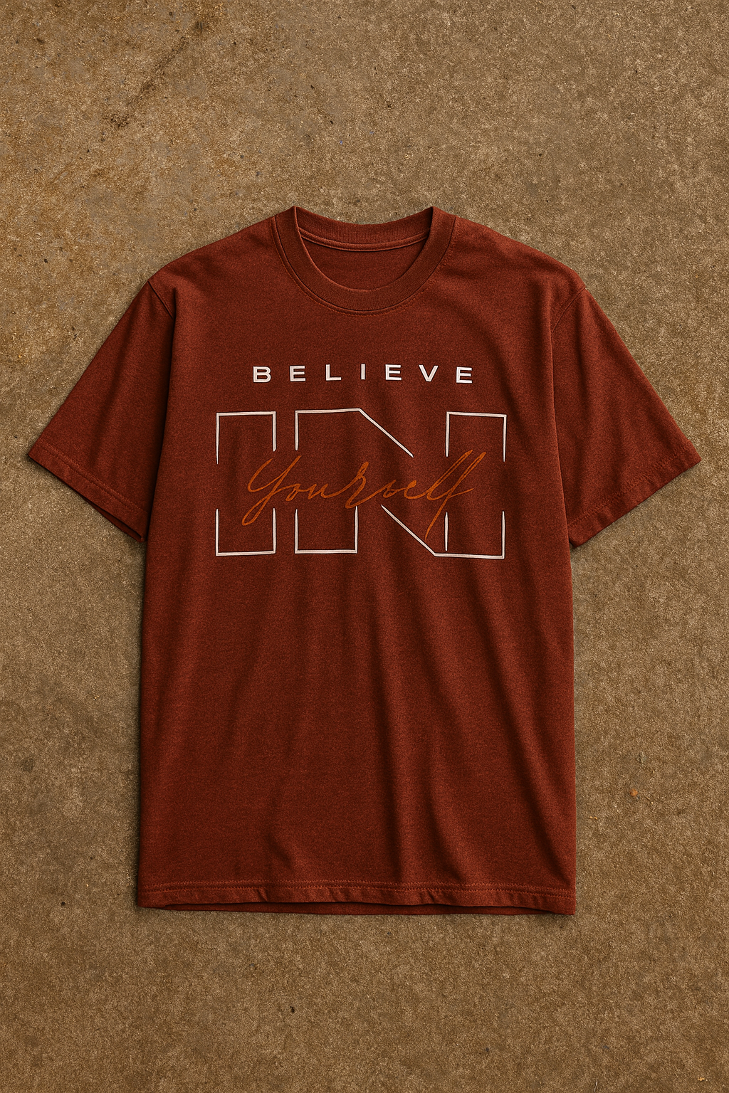 Believe In Yourself – Oversized Graphic Tee (Neon Yellow & Marron)