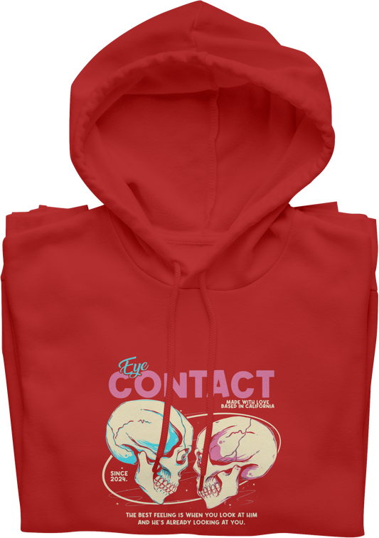 Red “Eye Contact” Graphic Hoodie-Premium Cotton