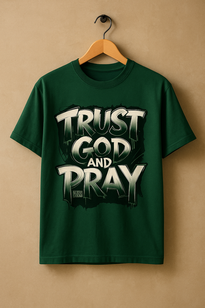 Trust God & Pray – Oversized Graphic Tee (Beige,Green)