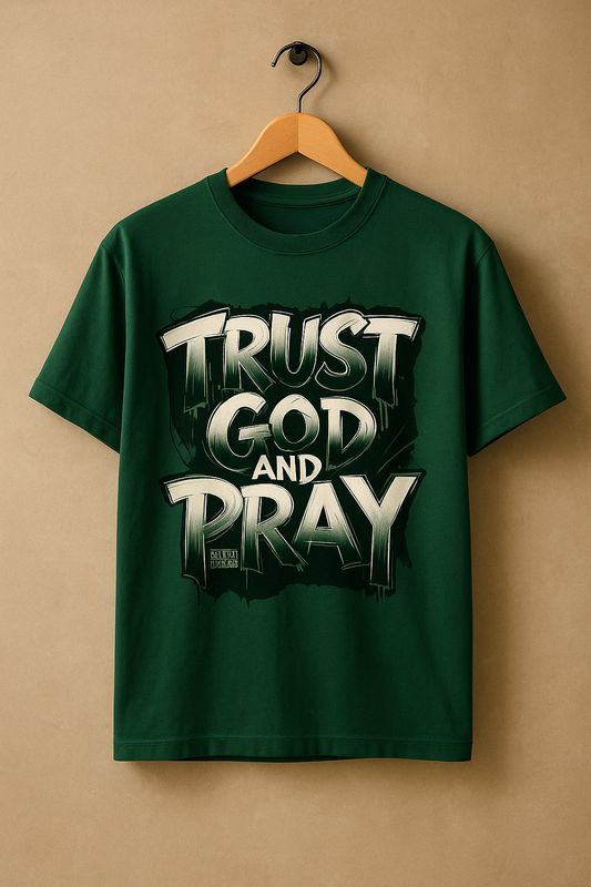 Trust God & Pray – Oversized Graphic Tee (Beige,Green)