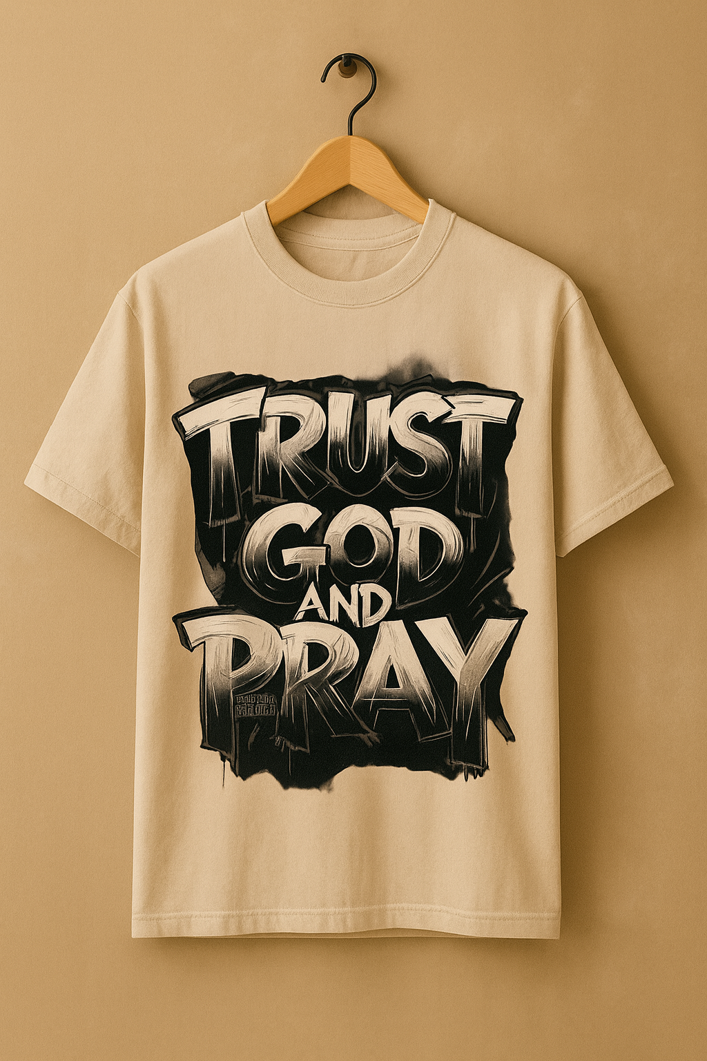 Trust God & Pray – Oversized Graphic Tee (Beige,Green)