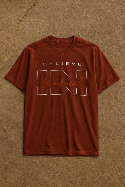 Believe In Yourself – Oversized Graphic Tee (Neon Yellow & Marron)
