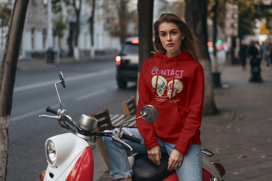 Red “Eye Contact” Graphic Hoodie-Premium Cotton